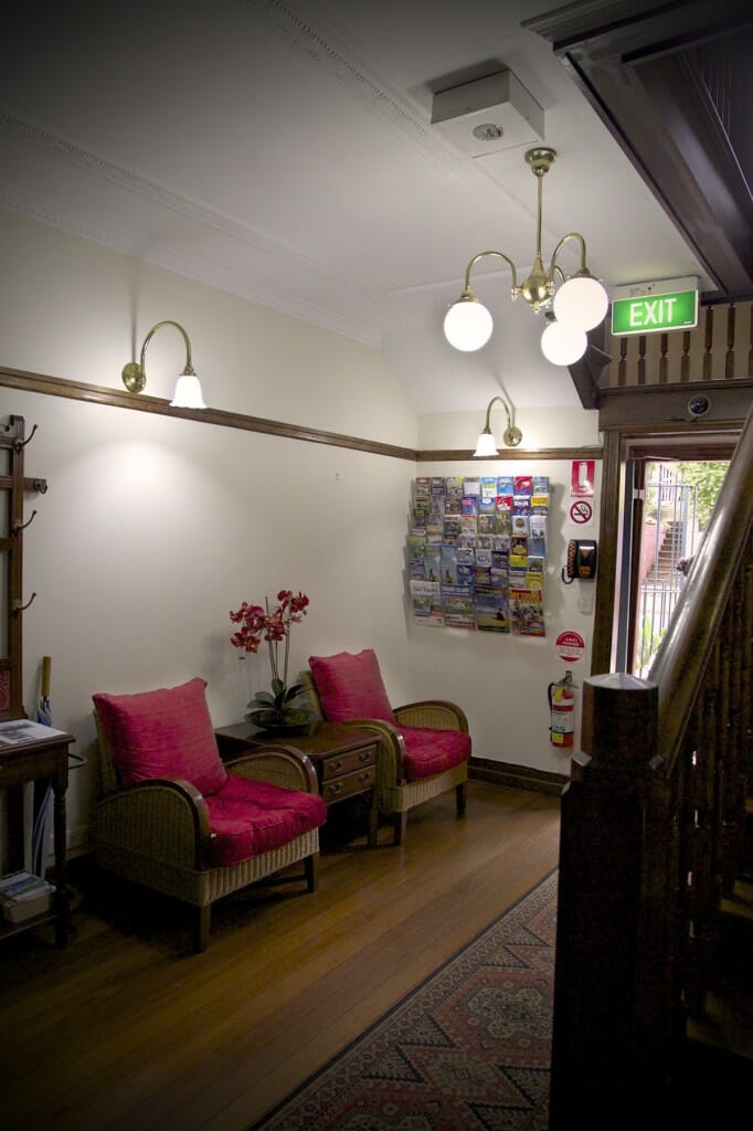 Entry common room with fresh orchids
